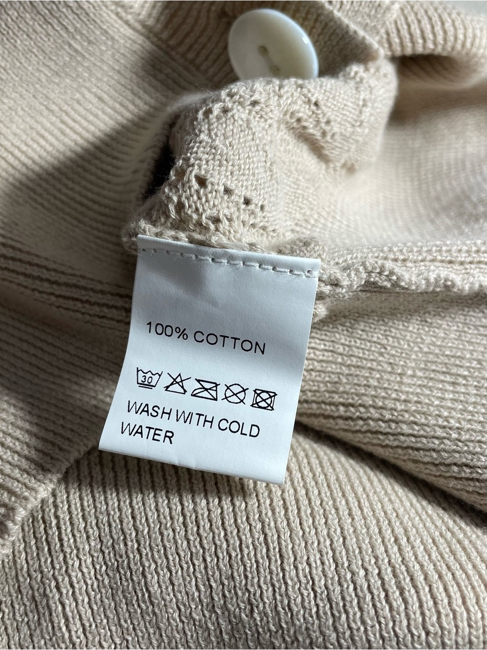 Light Beige Woman Openwork V-Neck Button Cardigan size L 100% Cotton - Picture 10 of 10